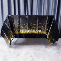 Скатерть "Happy Birthday. Черная с золотым горошком" 137х183см фольга Y9839-24 от магазина "Карандаш"