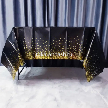 Скатерть "Happy Birthday. Черная с золотым горошком" 137х183см фольга Y9839-24 от магазина "Карандаш"