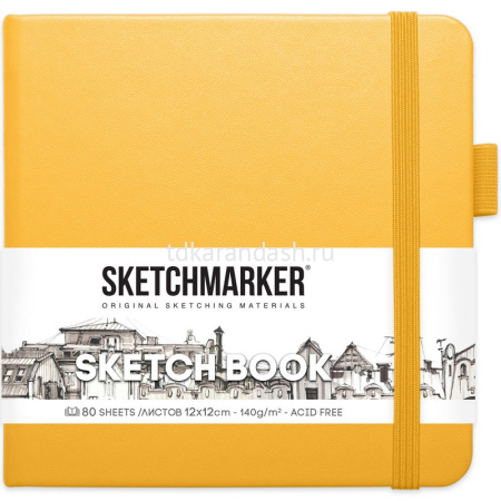 Скетчбук 12х12см 80л 140г/м2 "Sketchmarker" на резинке, твердая обложка, оранжевый 2314402SM