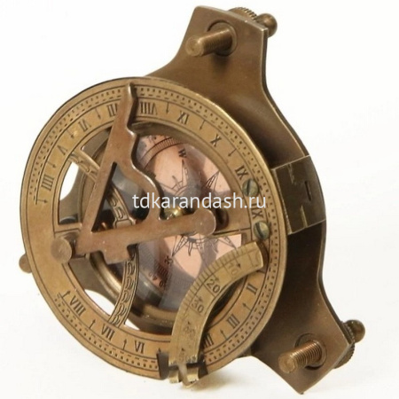 Морской компас 10х10х6см с солнечными часами в деревянном футляре, металл/дерево/стекло TN-24-3716 от магазина "Карандаш"