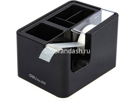 Набор настольный 12х10х9см 4 отделения, с диспенсером для скотча 18мм, черный E809 от магазина "Карандаш"