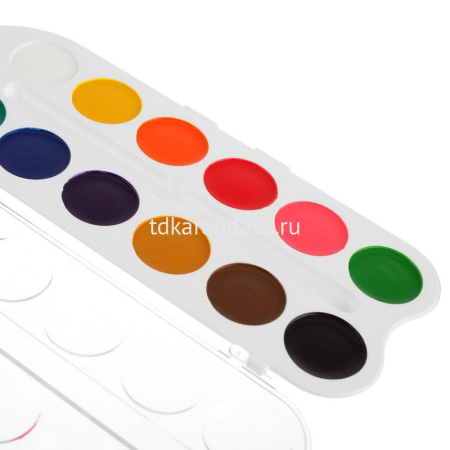 Краски акварельные 12 цветов "Цветик" медовая без кисточки пластиковая упаковка 2742189 от магазина "Карандаш"
