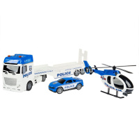 Трейлер "Автовоз. Полиция" инерционный, пластик 14x58x23см + вертолёт и машина (свет, звук) ВВ6154 от магазина "Карандаш"