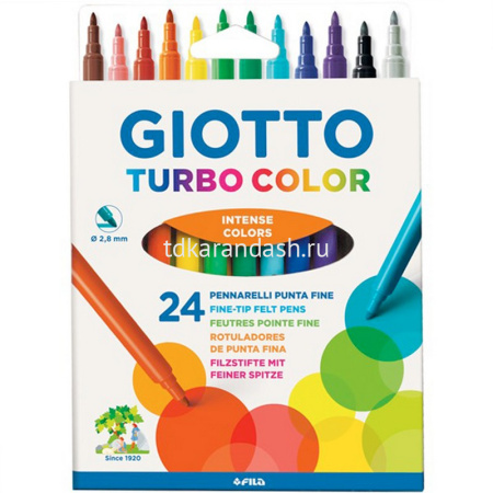 Фломастеры 24 цвета "Giotto Turbo Color" с вентилируемым колпачком смываемые картон 071500