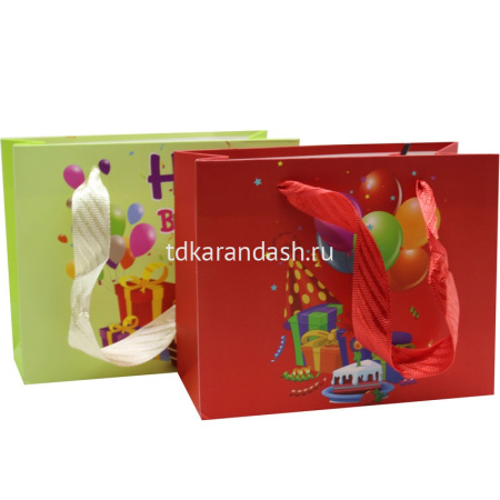 Пакет подарочный "С Днем рождения" широкий 23х18х10см 4 вида 11566-24 от магазина "Карандаш"