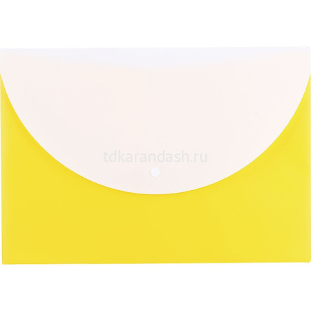 Папка-конверт на кнопке А5 пластик 0,18мм с карманом, желтая Е38978