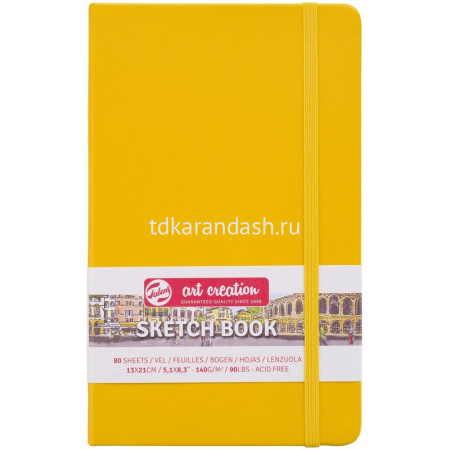Скетчбук 13х21см 80л 140г/м2 "Art Creation" на резинке, твердая обложка, желтый 9314112M