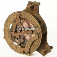 Морской компас 10х10х6см с солнечными часами в деревянном футляре, металл/дерево/стекло TN-24-3716 от магазина "Карандаш"