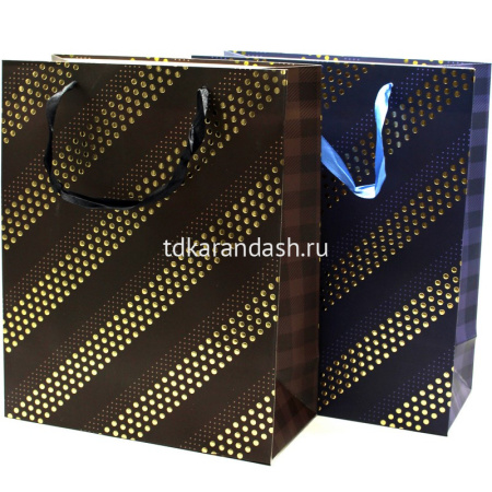 Пакет подарочный "Золотые полосы" 40х30х12см 3 цвета 11527-24 от магазина "Карандаш"