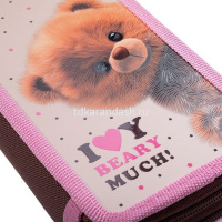 Пенал "Пушистый мишка" 19х11х5см, прямоугольный, двухстворчатый, матовая ламинация 3D лак 088898 от магазина "Карандаш"