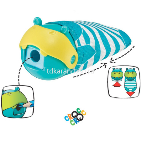 Точилка 1 отв. "Croc Croc Hippo" с текстильным контейнером, пластик, голубая 016610 от магазина "Карандаш"