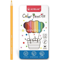 Карандаши 12 цветов шестигранные дерево, в металлическом футляре 9800-12 от магазина "Карандаш"