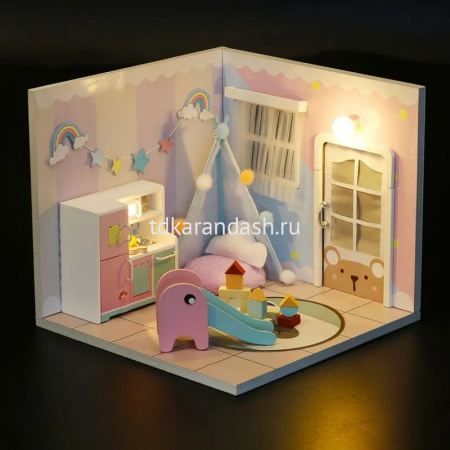 Конструктор "Румбокс. Кукольный домик. Спальня" 13х13х11см (пластик, дерево, свет) S2008 от магазина "Карандаш"