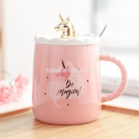 Кружка "Единорог" с ложкой и крышкой, 4 вида, керамика C518 от магазина "Карандаш"