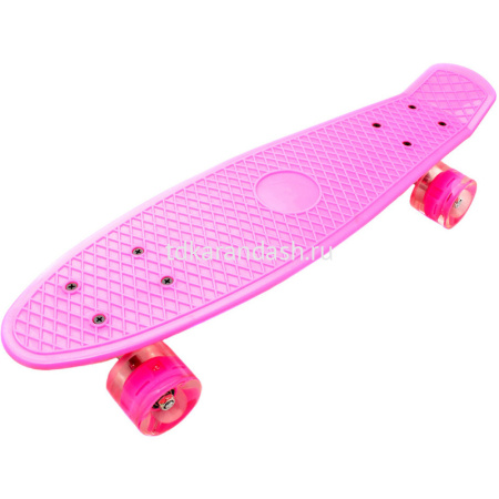 Скейтборд 55х15см, пластик, 4 колеса PU d=5,5см светятся, розовый HB2243