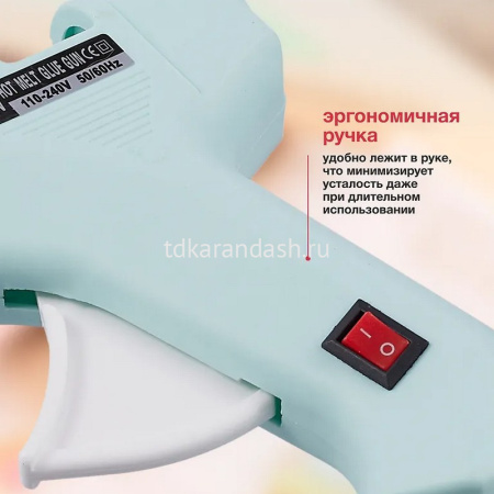 Пистолет клеевой электрический (20Вт) 12х11см диаметр 0,7см, мятный корпус 11569-24 от магазина "Карандаш"
