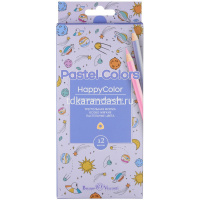 Карандаши 12 цветов "HappyColor" пастельные, трехгранные дерево, картон, 4 вида 30-0093 от магазина "Карандаш"