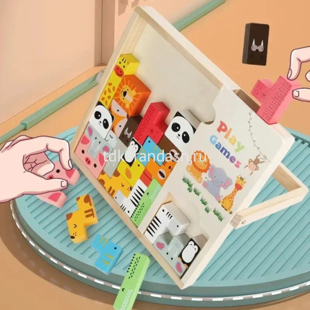 Игра логическая "Тетрис с животными" 27,5х27,5см 26 деталей дерево XJ4116 от магазина "Карандаш"