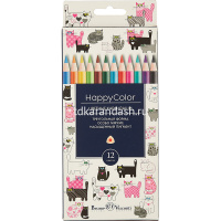 Карандаши 12 цветов "HappyColor" трехгранные дерево, картон 30-0046 от магазина "Карандаш"