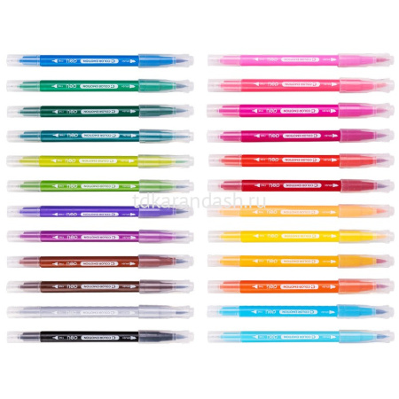 Фломастеры 24 цвета "Color Emotion" двусторонние (кисть, игловидный), в пластиковом пенале EC151-24 от магазина "Карандаш"