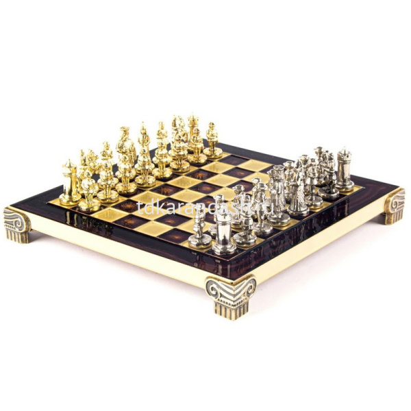 Шахматный набор "Византийская Империя" 20х20см дерево/металл, красная доска (фигуры золото/серебро) от магазина "Карандаш"