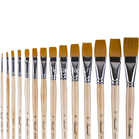 Кисть синтетика плоская №7 длинная ручка покрыта лаком 322207 от магазина "Карандаш"