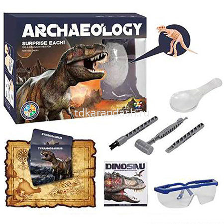 Набор для проведения раскопок "Динозавр" в яйце 11см (очки, инструменты, лупа, карта, карточки) 777