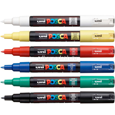 Набор маркеров перманентных "POSCA. PC-1M" 6шт, пулевидный наконечник, толщина линии 0,7мм от магазина "Карандаш"