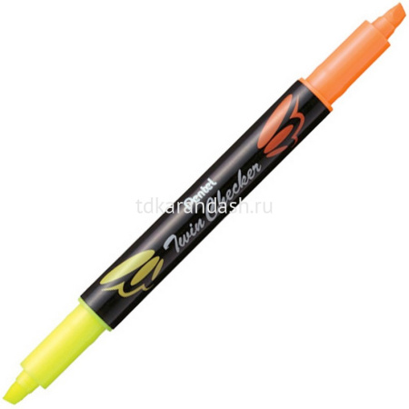 Маркер текстовыделитель "Twin Checker" желтый-оранжевый, клиновидный наконечник 1-3,5мм SLW8-GF