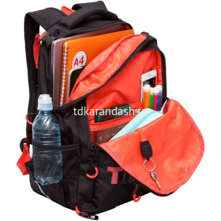 Рюкзак 28х39х17см 943гр, 2 отделения, 3 кармана, с сумкой для обуви, черный/красный RB-458-1/2 от магазина "Карандаш"