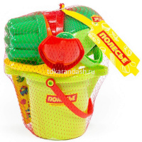 Набор д/песка №154 (ведро с носиком, ситечко-цветок, совок №2, грабельки №2, лейка, 3 формочки) 4948 от магазина "Карандаш"