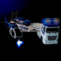 Картинка Трейлер "Автовоз. Полиция" инерционный, пластик 14x58x23см + вертолёт и машина (свет, звук) ВВ6154 от магазина "Карандаш" Трейлер "Автовоз. Полиция" инерционный, пластик 14x58x23см + вертолёт и машина (свет, звук) ВВ6154 от магазина "Карандаш"